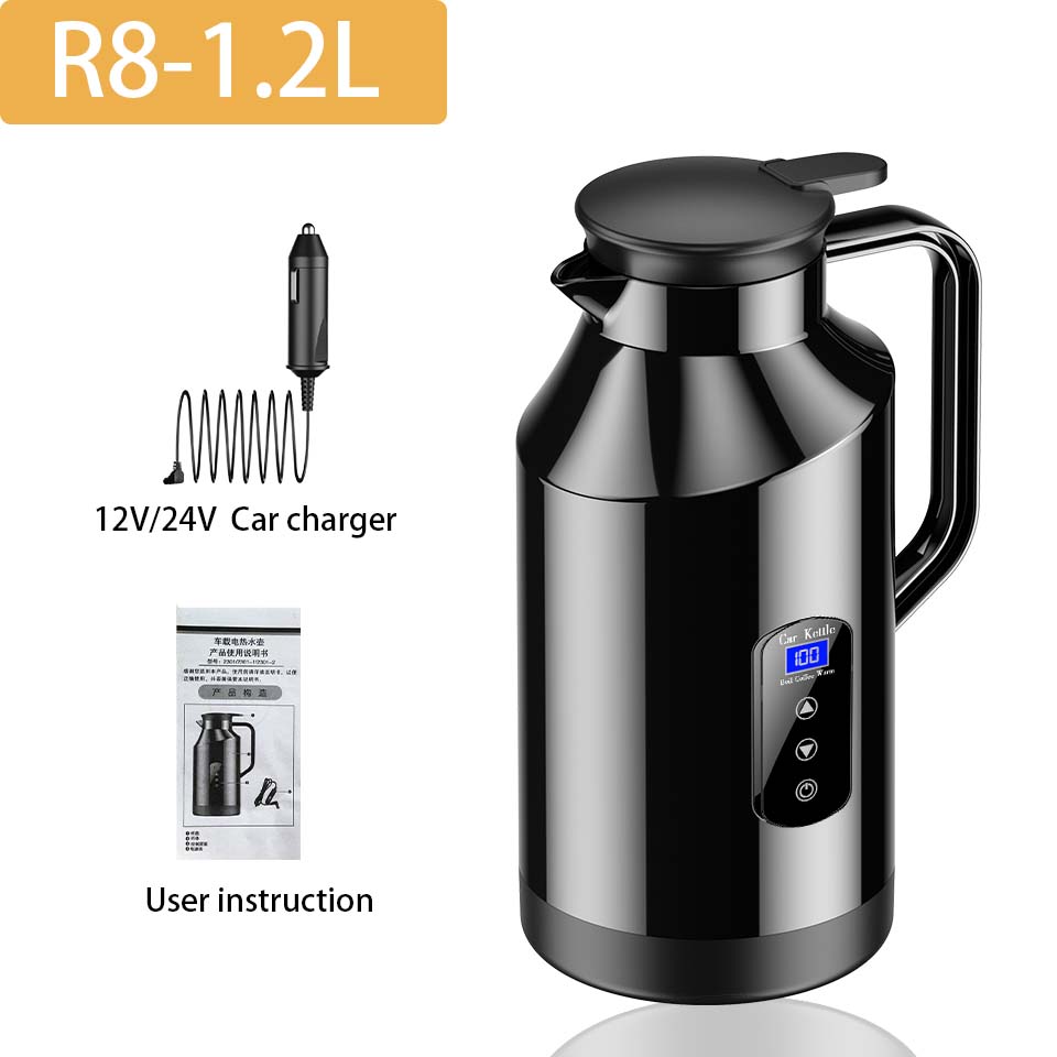 12V/24V 1200ML&1500ML Car Electric Kettle Digital Display Car Electric Pot Stainless Steel Kettle Boiling Water Cup For Travel 1200ML Car Kettle