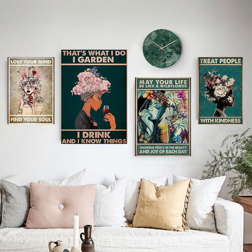 Vintage umění Květinová malba Obraz na plátně Módní slogan Kadeřnictví Plakáty a obrazy Nástěnné obrazy do obývacího pokoje Domácí dekorace