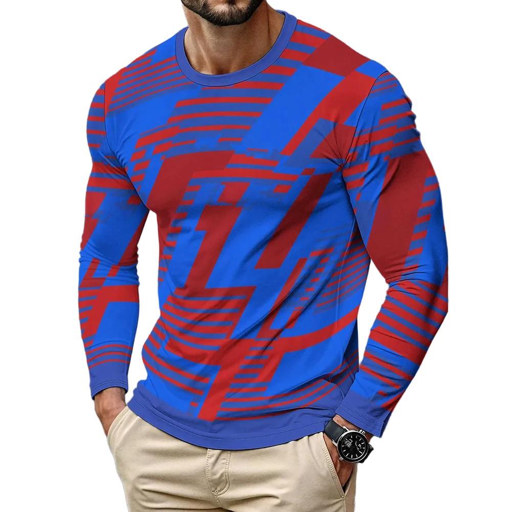 Men's 3D Printed Long Sleeve Pullover T-shirt Crew Neck Casual Sports Top