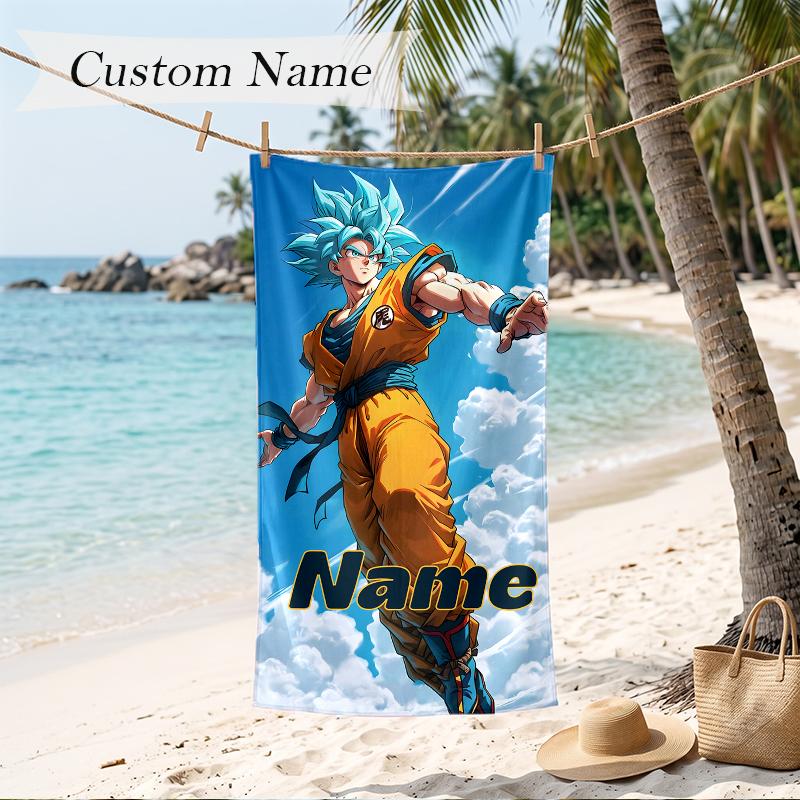 Dragon Ball Benutzerdefinierter Name Aufgedrucktes Strandtuch Personalisiertes Weiches Handtuch für Schwimmen Strand Reisen