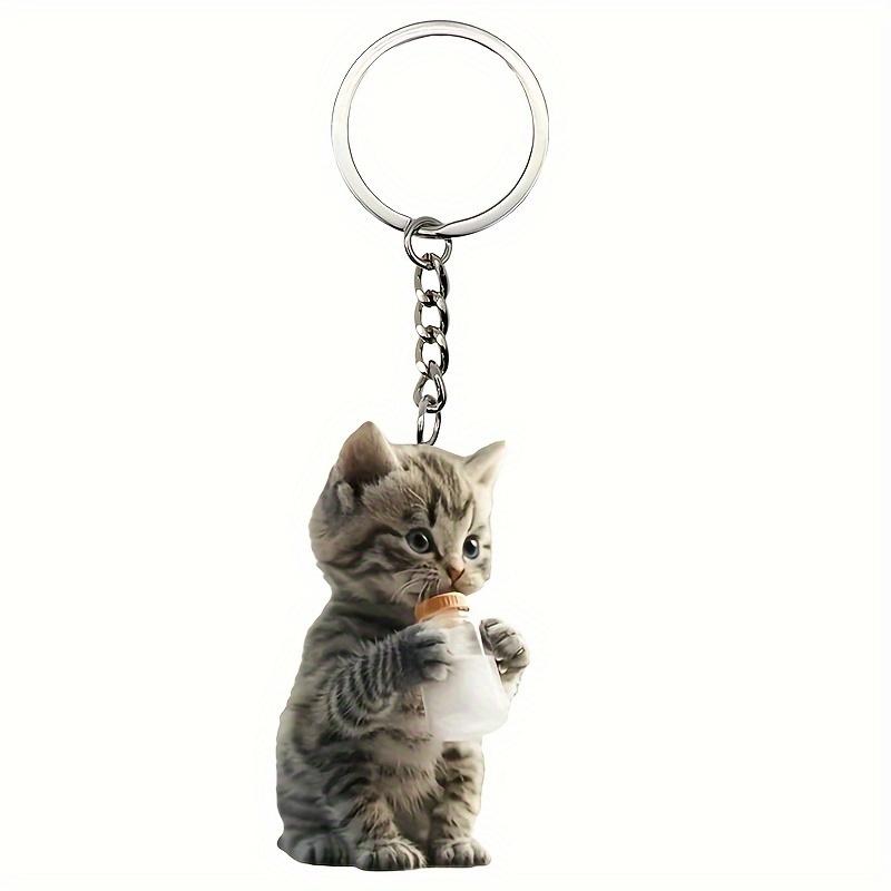 Acrylic Kitten Keychain 2D Flat Animal Key Ring Charm, Backpack and Key Decorative Accessories, Ring Ring Birthday Gift