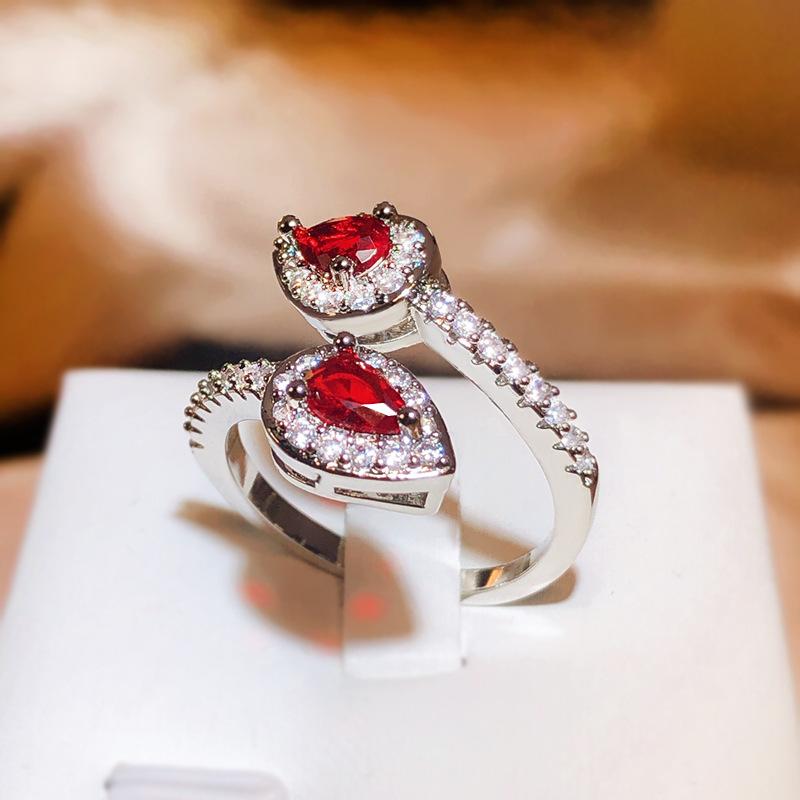 Fashion New Drops Full Diamond Ring Female  Silver Heart-shaped Ring Chinese Valentine's Day Gift To Girlfriend