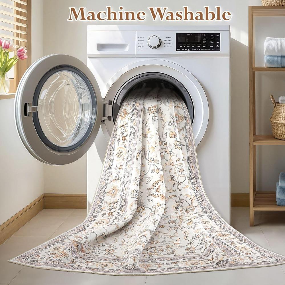 Crystal velvet carpetArea Rug Living Room Rugs: Washable Vintage Floral Oriental Farmhouse Large Thin Indoor Carpet for Bedr