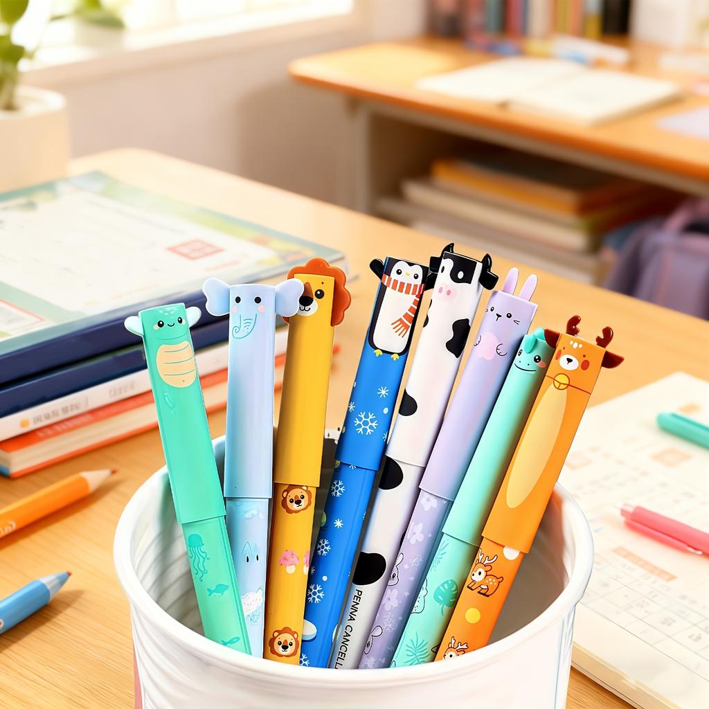 5/10pcs Cute Animal Erasable Pens, Animal Theme Writing Pens - Smooth Writing, Easy To Erase, Stylish Design,Gel Pens