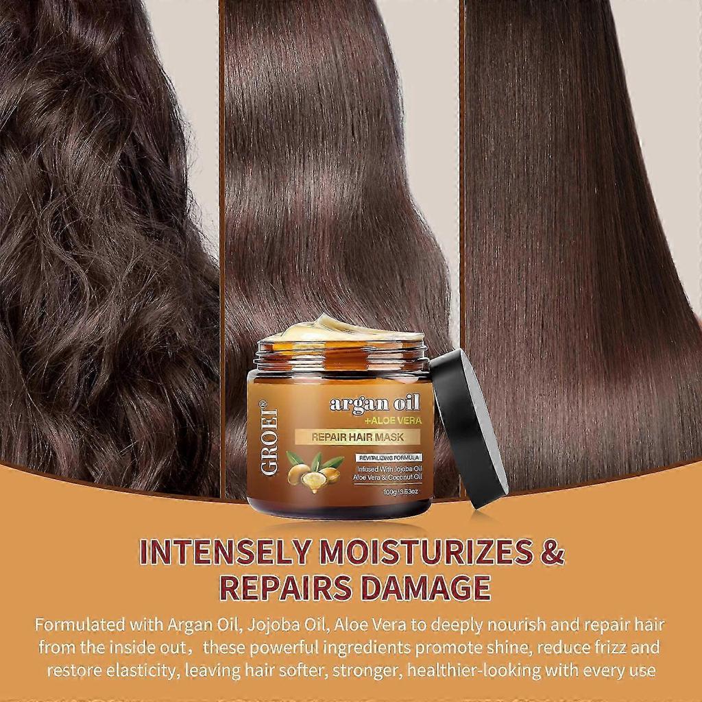 Argan Oil Hair Mask + Silk Bonnet Set, Repair Hair Mask with Jojoba Oil, Aloe Vera & Coconut Oil for Dry Damaged Hair Deep Treatments for All Hair Typ
