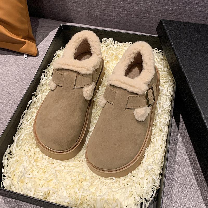 2025 winter thick plush warm cotton shoes plush cotton shoes one pedal suede plush shoes platform cotton shoes