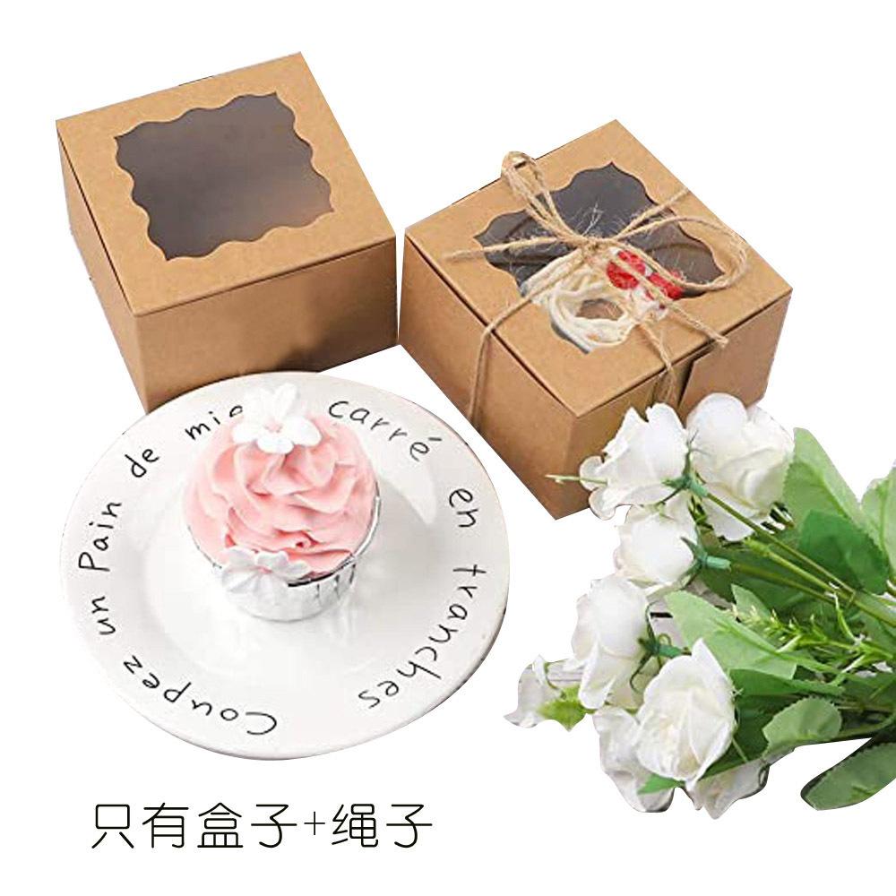 10pcs Brown Paper Gift Wrap Boxes Wedding Party Cookies and Candy Cake Boxes Transparent PVC Windows