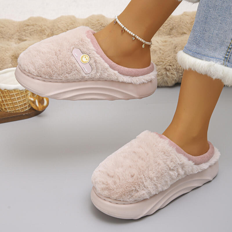 Thick Sole Plush Winter Slippers for Women Indoor House Chunky Platform Fluffy Slippers Woman Non Slip Warm Couples Cotton Shoes