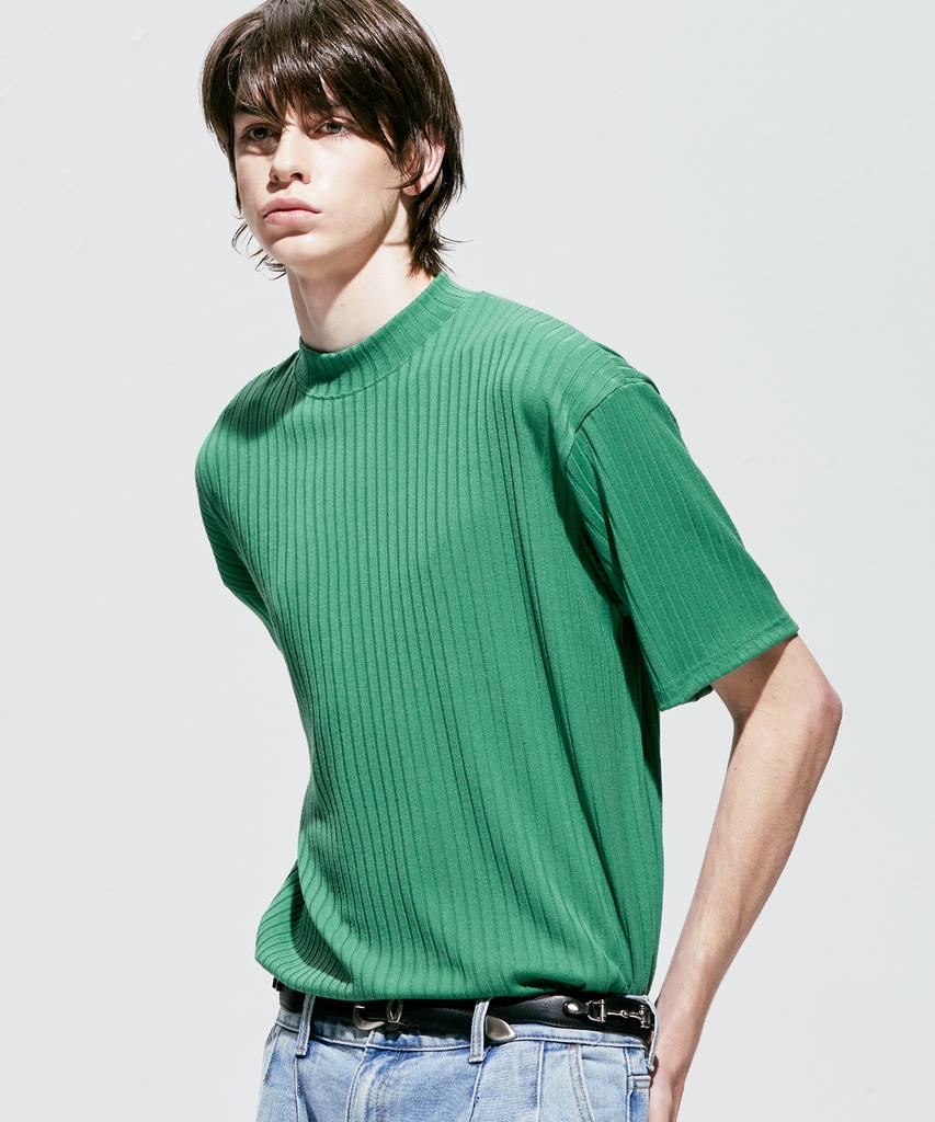 SSY 2-Way Rib Mock Neck Short Sleeve T-Shirt Green