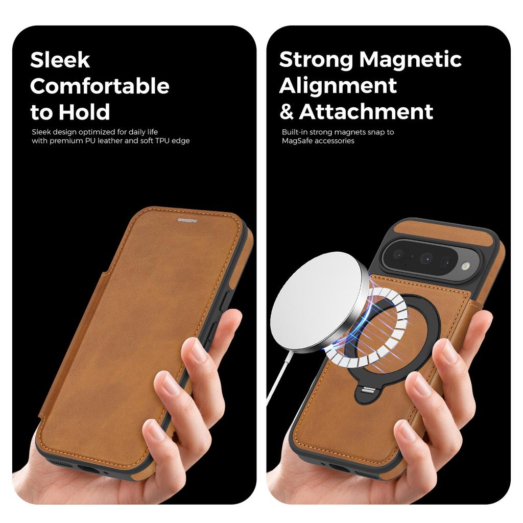 Magnetic Phone Case for Google Pixel 10 Pro XL 10A Pixel9 9A 8Pro Wireless Charging Card Slot Rotating Bracket Leather Cover