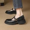 Casual large size small leather shoes Casual four-season single shoes Women's low heel solid color buckle rubber soft sole square heel flat shoes