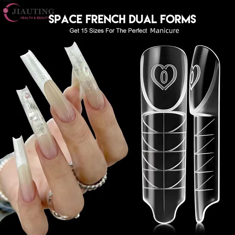 30/60/70/150Pcs Space Hollow French Crystal Extension 3D With Scale Nail Dual Forms Nail Mold Reusable UV Glue Nail Extension