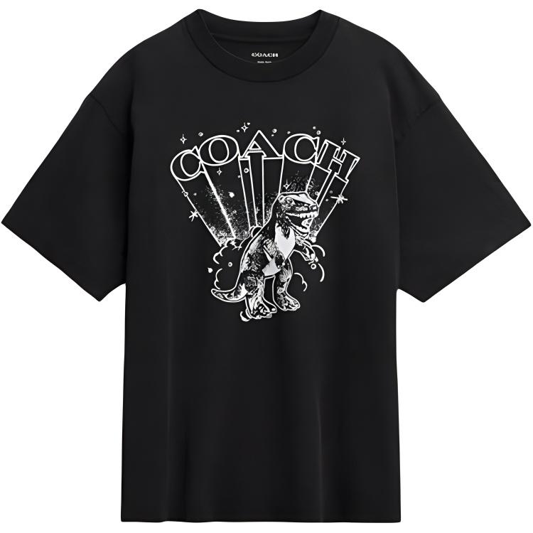 Coach Cotton T-Rex Graphic Print Short Sleeve T-Shirt Men Tops Black CY573-A0R