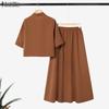 ZANZEA Women Half Sleeve Blouse and Long Skirts Casual Two Piece Suit Sets