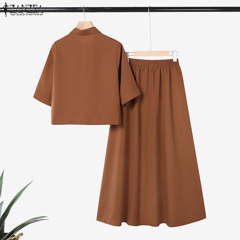 ZANZEA Women Half Sleeve Blouse and Long Skirts Casual Two Piece Suit Sets