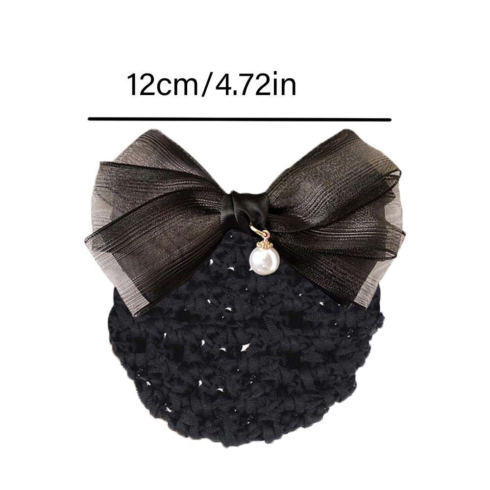 Pearl Pendant Mesh Bow Bun Net Spring Clip Bowknot Hairgrips Net Cover Bowknot Bun Snood  Dance