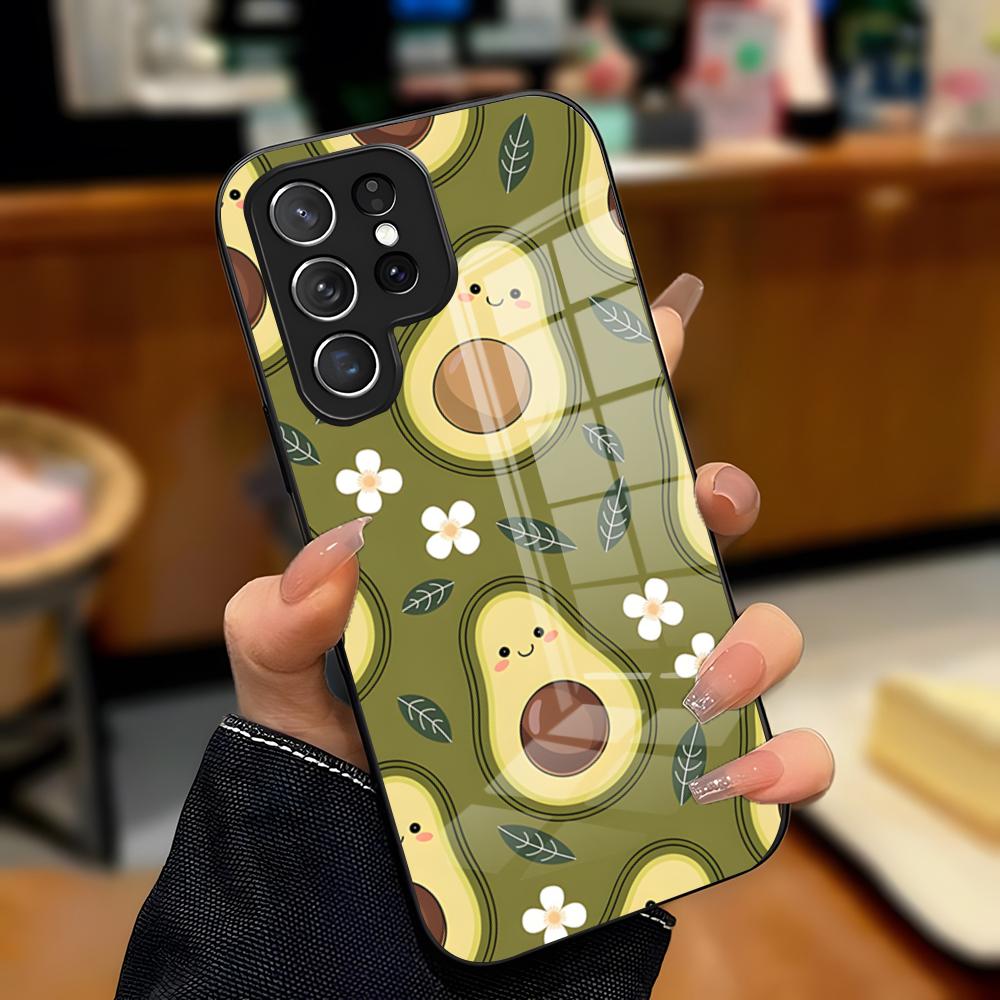 

Cute Catoon Avocado Phone Case For Samsung S25 Plus S20 S20 Plus S22 Ultra S23 FE S21 Plus S21 Ultra Glass Cover Samsung S20