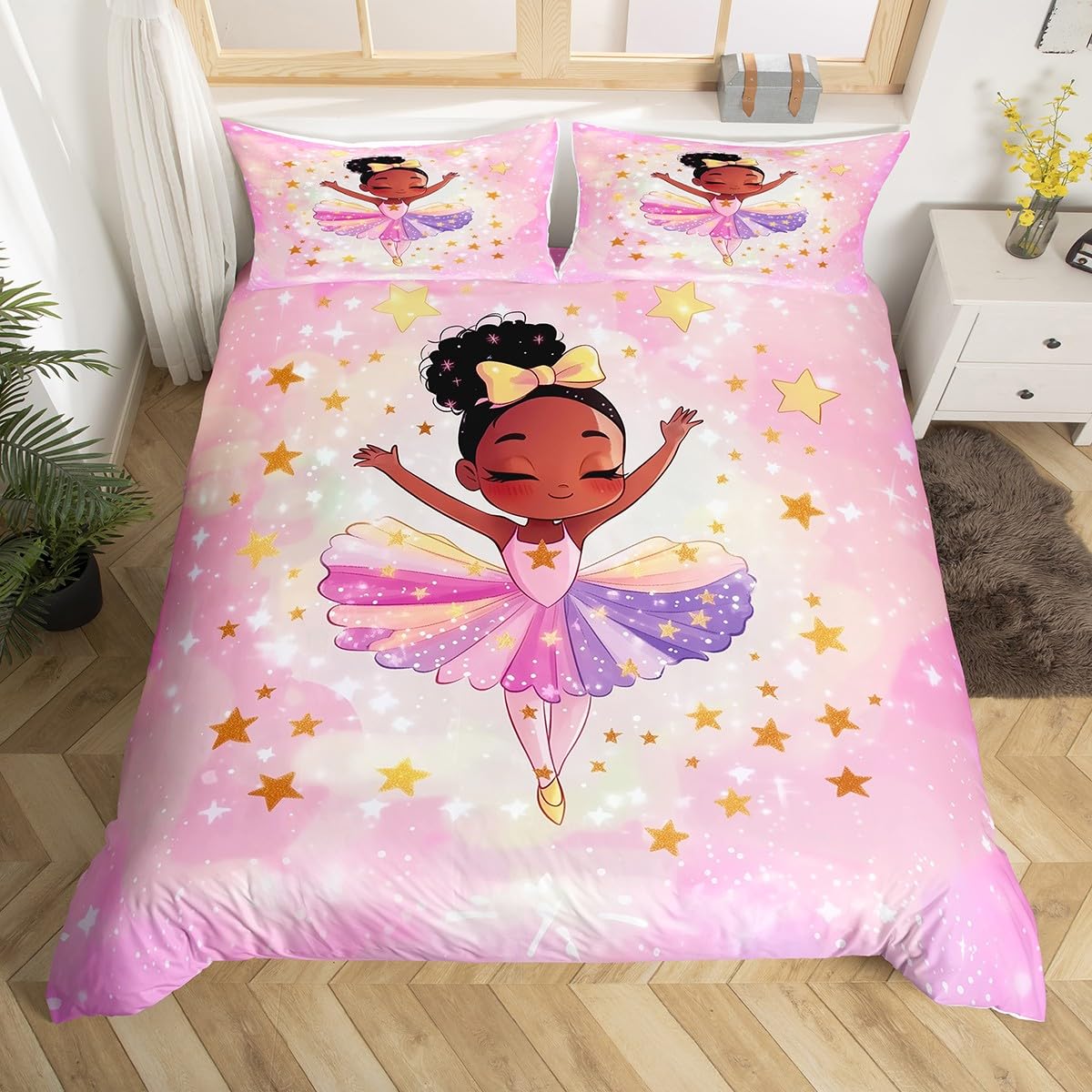

Fantasy Black Girl Duvet Cover Sets for Kids Girls Women Teens Lightweight Quilt Covers African American Black Girl Bedding Sets US Twin(172x218cm)