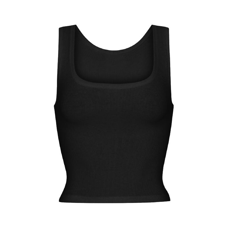 

Camisole Crop Top: Square Neck Summer Outerwear Plus Size 3XL чёрный