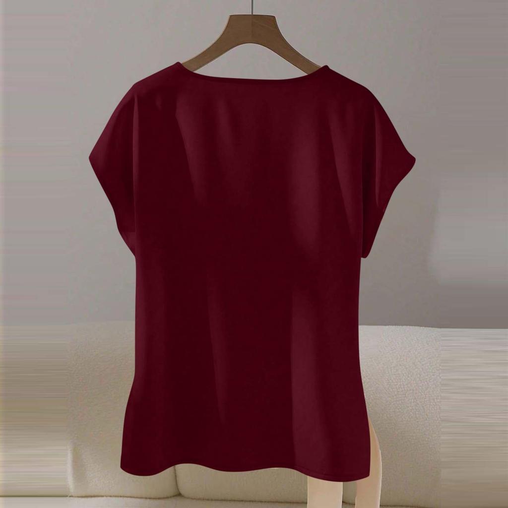 Womens Spring Tops Short Sleeve Side Tie Blouse Summer Shirts for Women Casual Loose Fit Womens Summer Shirts for Daily Wear