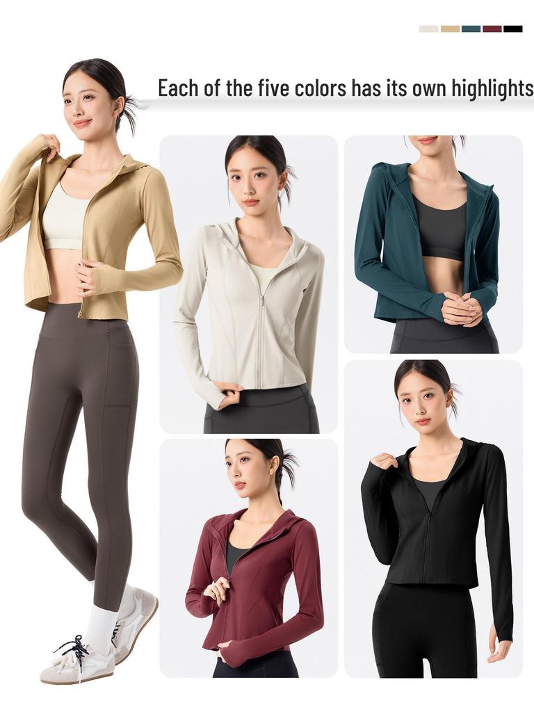 Women's Fleece-Lined Slim-Fit Sports Jacket - Warm Hooded Fitness Top for Outdoor Running & Yoga