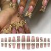 24 Pcs French Tip Stick On Nail Glittering False Nail Duck Shaped Press On Nail Butterfly Artificial Acrylic Nail
