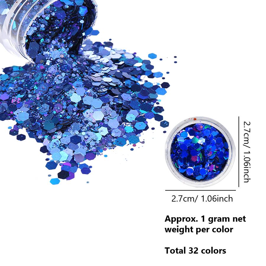 32 Dosen Nailart Glitzerpuder DIY Nagel Flakes Holographisches Pigment Funkelnde Pailletten für Maniküre Dekoration