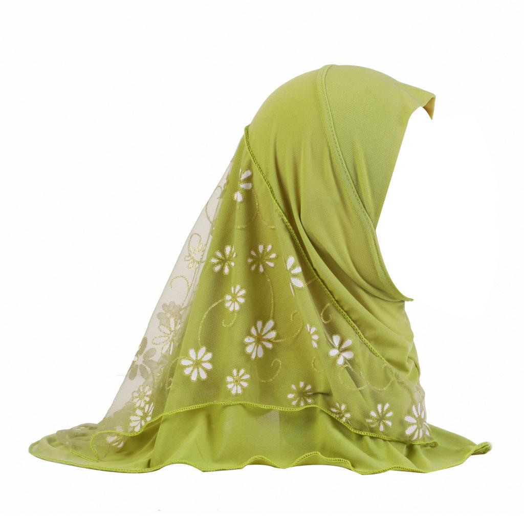 Fashion Instant Hijab Headscarf Fit 2-6 Years Old Girls Muslim Hijab Hat Islamic Headscarf Embroidery Full Cover Turban Caps