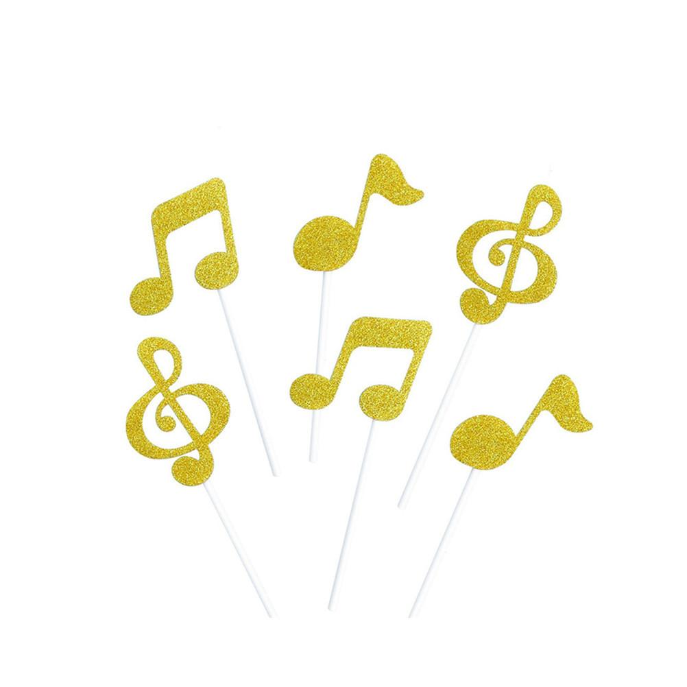 6 Stück Gold Musiknote Cupcake Topper Glitzer Kuchen Dekoration Geburtstagsparty Hochzeit Dessert Zubehör Musiknote Kuchen Topper