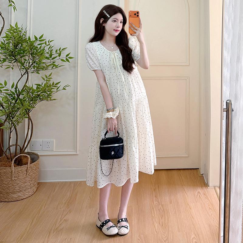 Summer 2026 Polka Dot Mid-Length Maternity Dress L