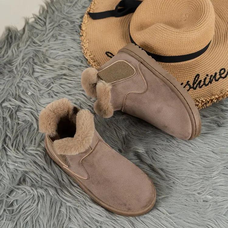 Snøstøvler for kvinner Varm plysj-slip-on Solid Plus Size Mote Ankelstøvler Damer Vinter Komfortable bomullssko for kvinner NYHET