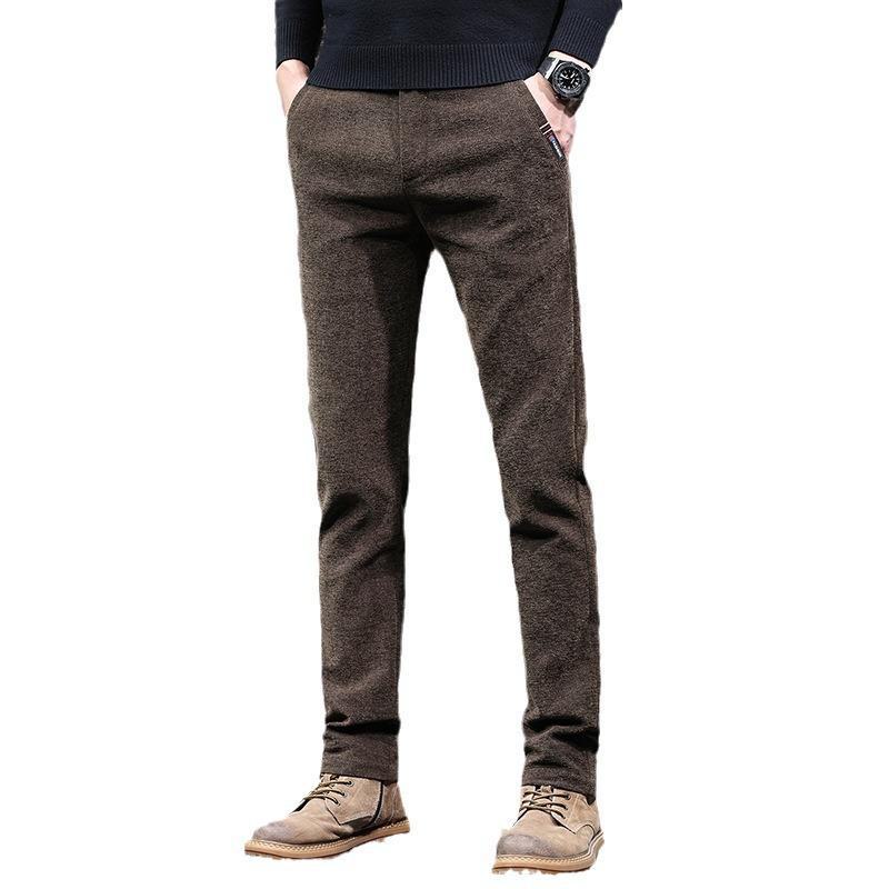 Men's Chenille Velvet Elastic Waist Casual Pants - Thick, Brushed Wool, Loose Fit for Autumn/Winter