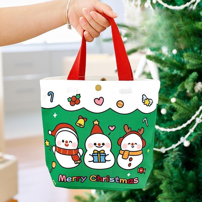 Christmas Eve Tote Cute Cartoon Santa Claus Bag Elk Tote Canvas Bag High-Quality New Year Handbag For Gift Wrapping Christmas