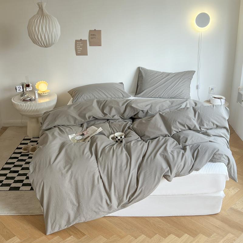 Ins Solid Color Washed Cotton Quilt Cover Single and Double Four Seasons Pure Cotton Quilt Cover