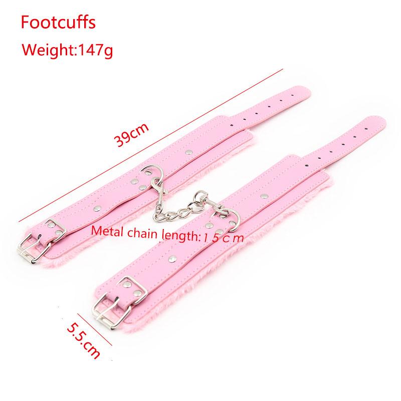 BDSM Bondage Adjustable PU Leather Plush Pink Handcuffs Footcuffs Ankle Cuffs Slave Restraints Sex Adult Flirting Toy for
