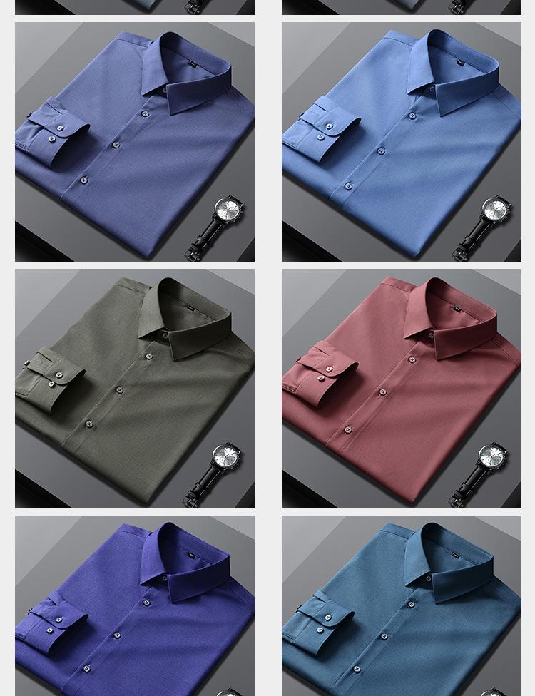 Męska koszula z długim rękawem z włókna bambusowego, elastyczna – nie wymaga prasowania, wielokolorowa, strój biznesowy casual