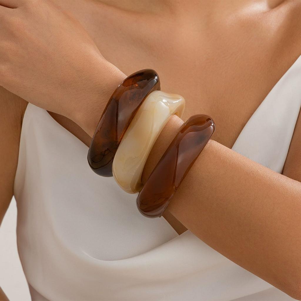 Vintage Punk Big Geometric Irregular Bangles Hip Hop Acrylic Wide Bangles Bracelets For Women Men New Gift Jewelry