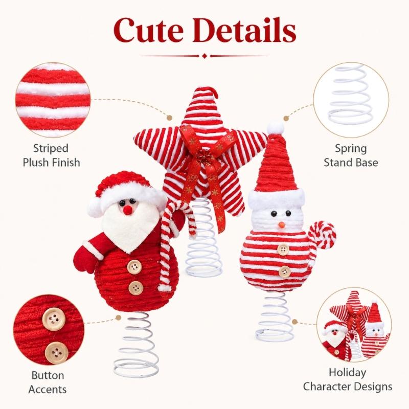 Christmas Top Ornament For Tree Display With Spring Base, Soft Finish, Seasonal Room Style, and Indoor Party Use