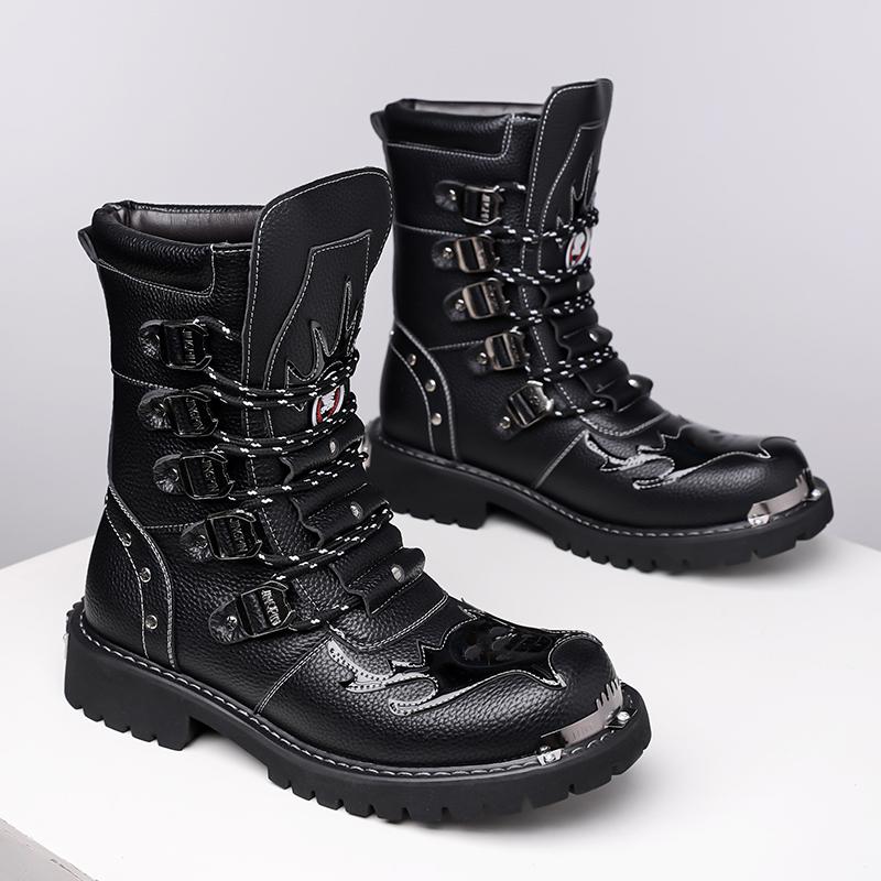 

Роскошный бренд Мужские высокие ботинки в британском стиле из кожи Модные рабочие ботинки Рыцарские мотоциклетные ботинки Мужские удобные Зимние ботинки для снега 46