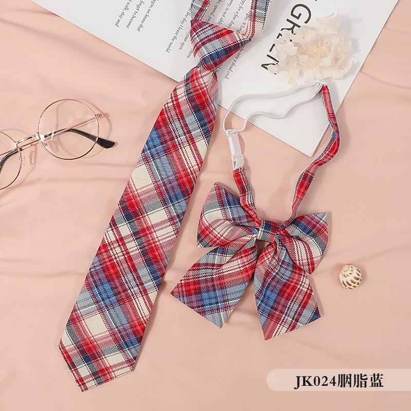 Japanese Korean Version Striped Jkdk College Style Red Cyan Gray Blue Shirt Men'S And Women'S Accessories Free Tie Tie Set