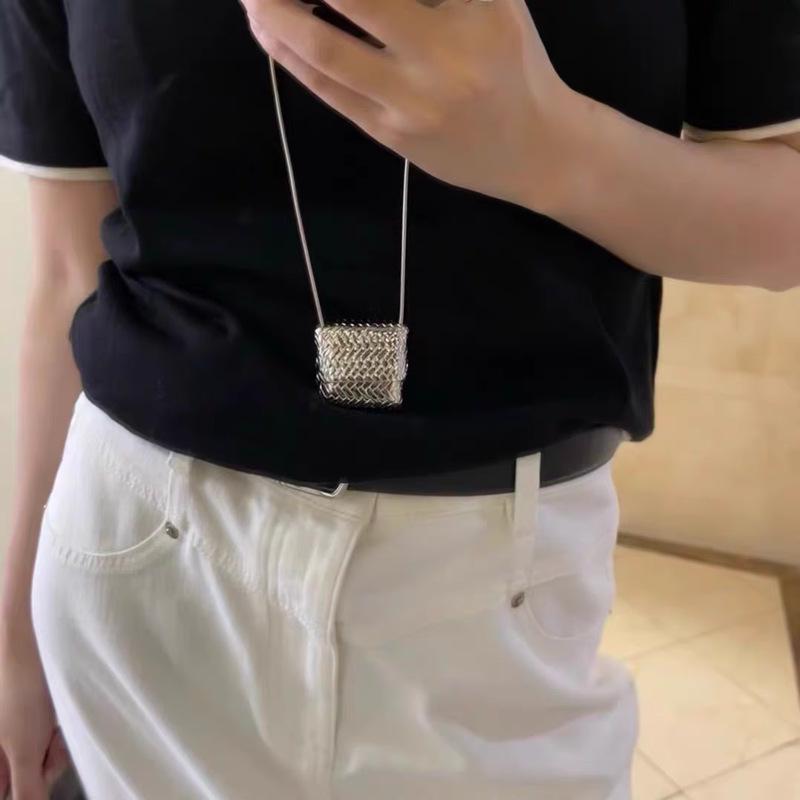 Medieval Woven Mini Bag Necklace with Long Sweater Chain Pendant