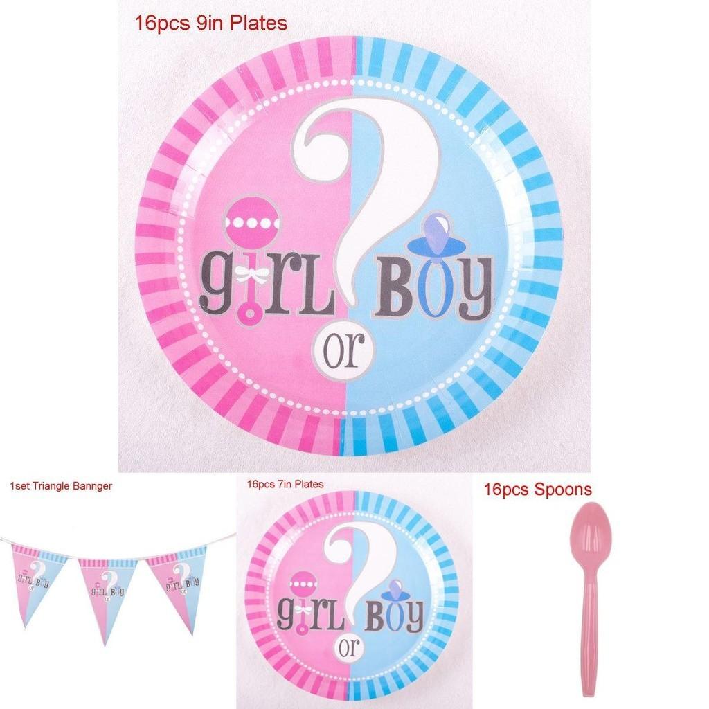 Elegant Baby Gender Reveal Party Decoration Boy Or Girl Disposable Tableware Set