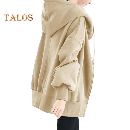 Women Thick Coat for Autumn Winter Warmth Solid Color Mid Length Fleece Jacket with Pockets Loose Zipper Hooded Coat for Daily Wear