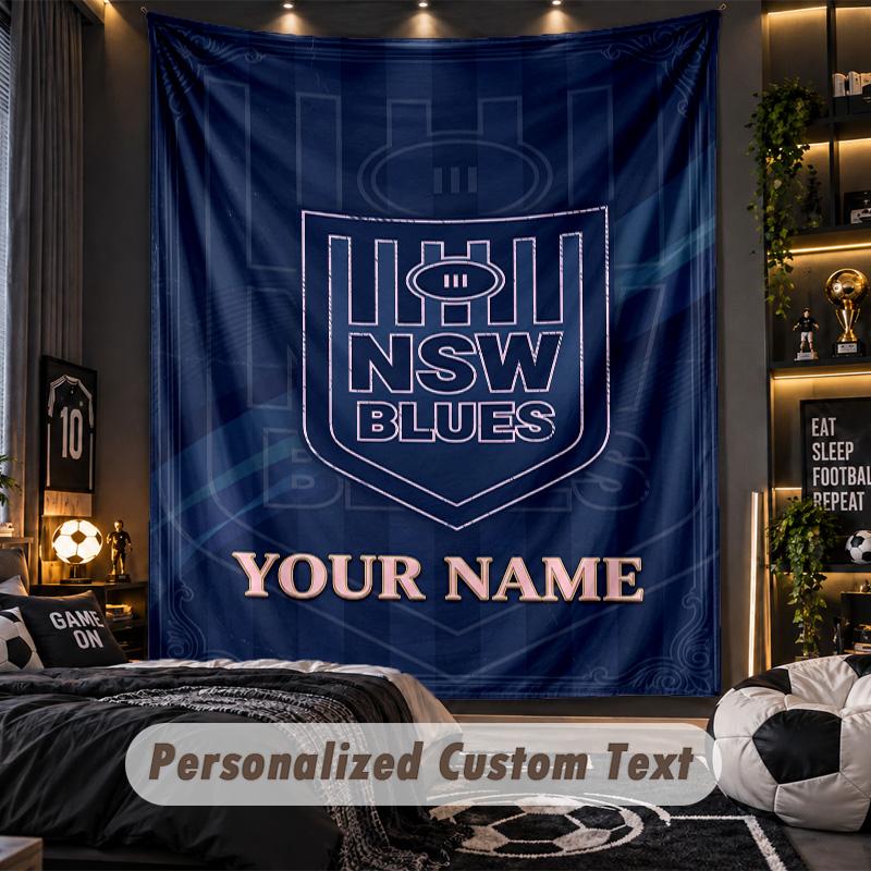 TapestryNSW Blues Logo Custom Name Text Personalized Wall Hanging Tapestry Home Wall Decor
