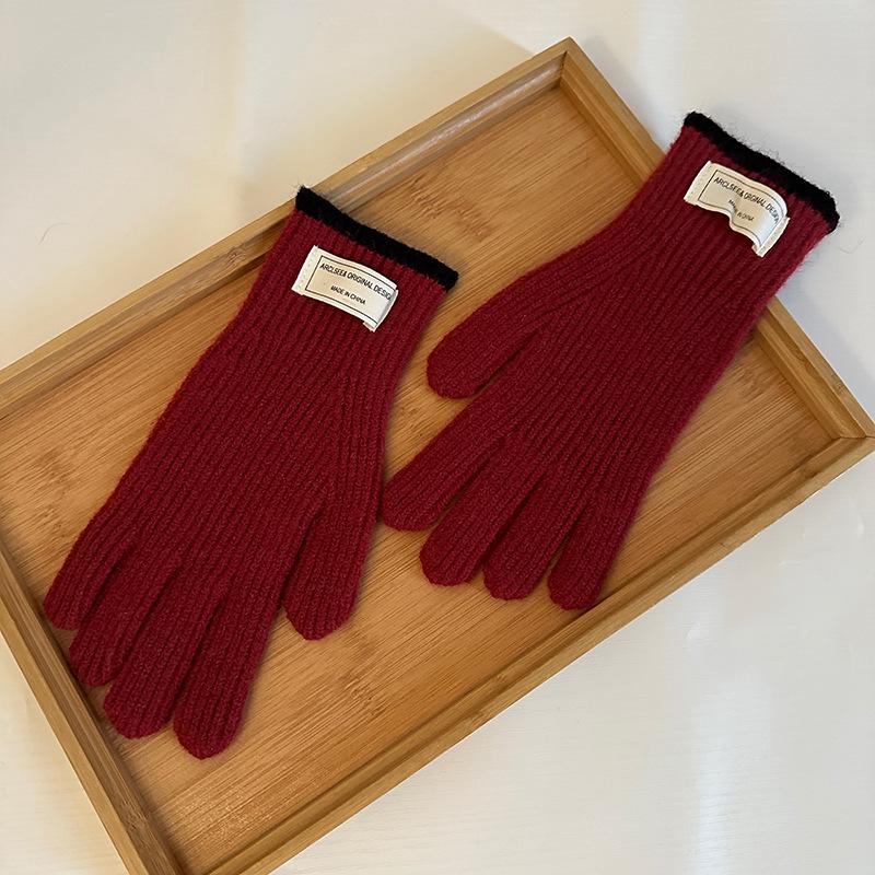 Luochi Color Block Wool Knit Fingerless Touchscreen Gloves for Men  Women - Korean Style, Autumn/Winter Warmth