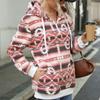 Women's Oversized Half Zip Hoodie, Geometric Print Fuzzy Plush Pullover Sweatshirt, Custom European American Casual Outerwear