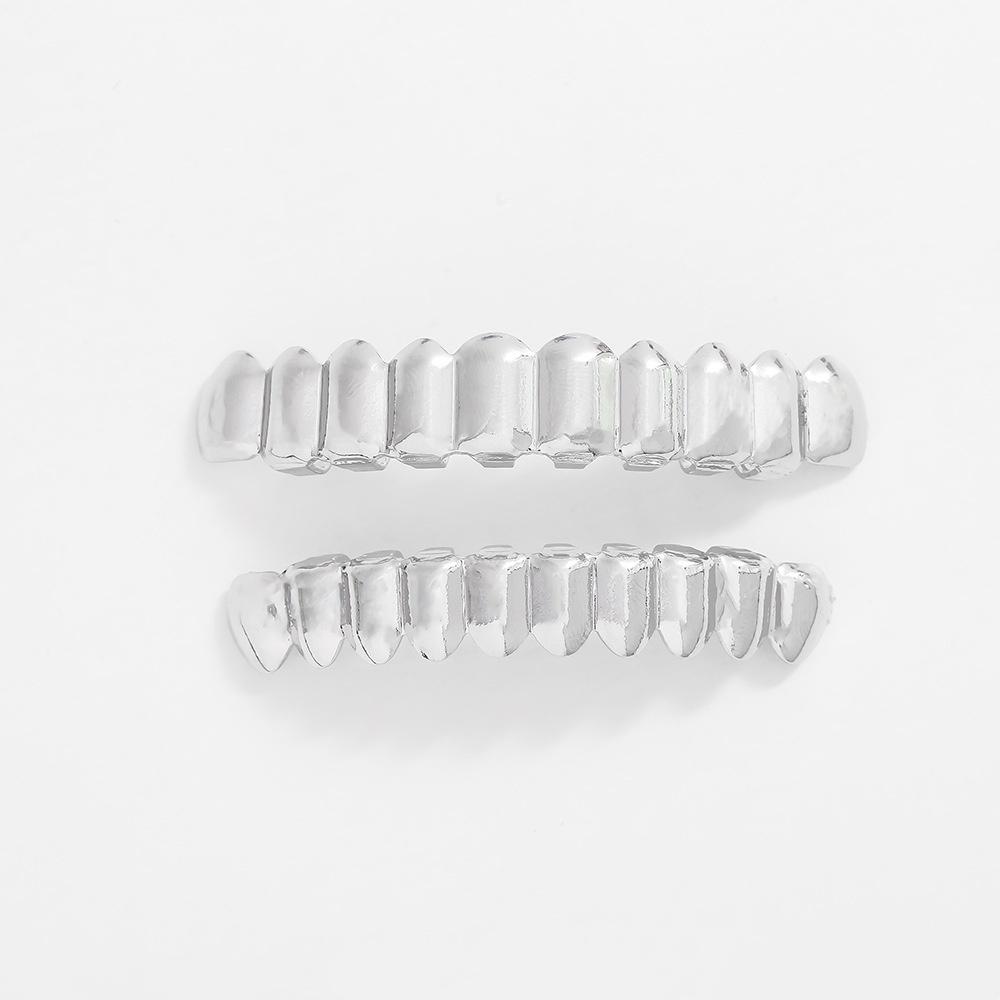 Factory Hot Sell Gold Silver Metal Color Plating Hip Hop Iced Out Brass Ten Piece Smooth Surface Teeth Grillz