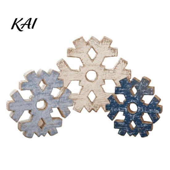 Christmas Tiered Tray Decorations 3 Pcs Snowflake Wooden Signs, Rustic Farmhouse Table Decoration, Winter Standing Snowflakes Set Block Sign
