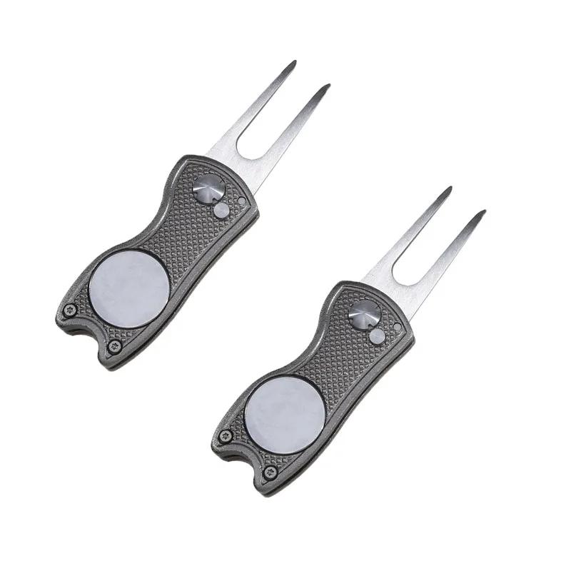 1/2pc Foldable Golf Divot Repair Tool with Golf Ball Tool Pitch Groove Cleaner Golf Accessories Putting Green Fork Training Aids