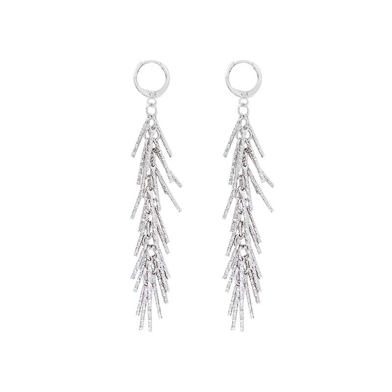 Fashion Shiny Long Tassel Chain Drop Earrings for Women Luxury Silver Color Metal Irregular Earrings Wedding Jewelry Accessories